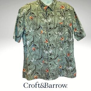Croft & Barrow Green and Orange Casual Button Down Tropical Shirt, Size XL